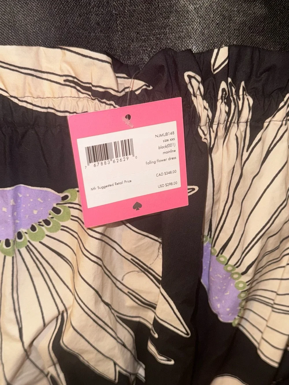 Kate Spade Falling Flower Dress NWT Black Purple Floral Mini Dress